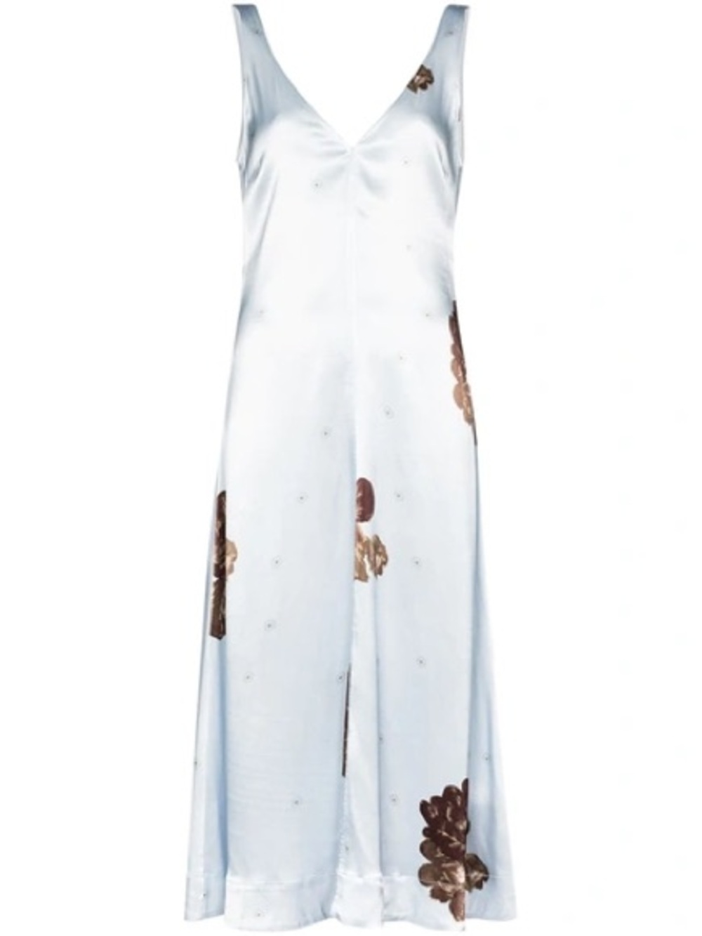Ganni Heavy Satin Flower Print Slip Midi-dress In Heather